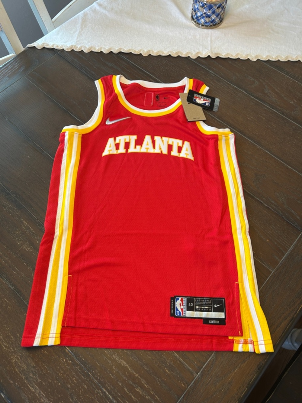 Nike Red Atlanta Basketball Jersey with Yellow & White Accents